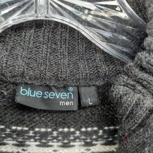 Blue Seven Men's Sweater Size Large Nordic Reindeer Wool Blend 1/4 Zip Multi-col - Picture 3 of 10